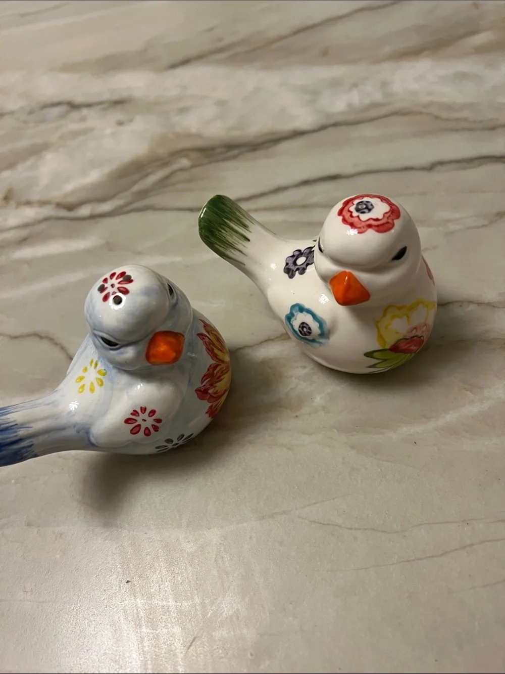 Charming Birds Salt & Pepper Shakers: Hand-Painted Ceramic Florals on Birds